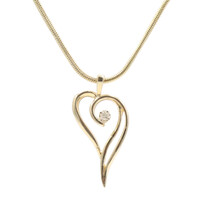 Estate 14KT Yellow Gold 0.02 ctw Round Diamond Heart Pendant w 18.5" Snake Chain