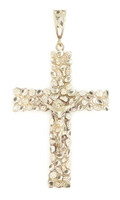 Large Estate 10KT Yellow Gold Nugget Crucifix Necklace Pendant 3 5/8" - 11.62g