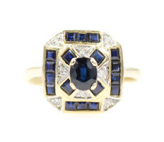 1.0 Ctw Oval & Square Cut Lab-Created Sapphire w/ Diamond Accents 14KT Gold Ring