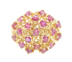 Women's Estate 1.45 Ctw Round Natural Ruby 14KT Yellow Gold Dome Cluster Ring