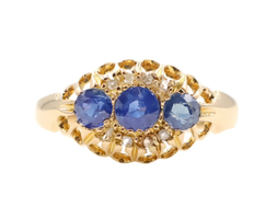 18KT Yellow Gold Estate Natural Sapphire and Diamond Accent Women's Ring - 2.4g