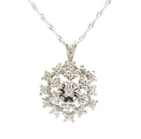 Estate 14KT White Gold 0.22 ctw Round Diamond Cluster Pendant on 18" Necklace 