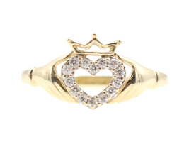 0.16 ctw Round Diamond Claddagh Heart Ring in 14KT Yellow Gold Women's Ring 2.0g
