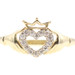 0.16 ctw Round Diamond Claddagh Heart Ring in 14KT Yellow Gold Women's Ring 2.9g