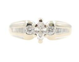 1/2 TW Marquise Round and Baguette Diamond 14KT White Gold Engagement Ring 4.7g