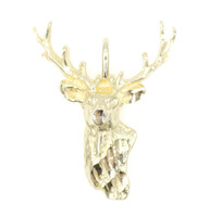 High Shine 10KT Yellow Gold Diamond Cut Deer Head Necklace Pendant 29.2mm - 3.3g