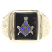 Men's 2.0 Ct Cabochon Black Onyx 10KT Yellow Gold Masonic Compass Ring - 7.37g