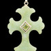 Carved Jade & Peridot 14KT Yellow Gold Cross Pendant on 10KT Snake Chain 26"