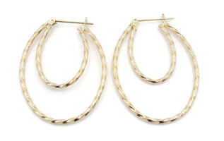 Estate Twisted Double Oval Hoop Earrings Women's 14KT Yellow Gold High Shine 
