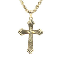 Classic 10KT Yellow Gold 32mm Cross Pendant w 20" 2.3mm Rope Chain Necklace 4.9g