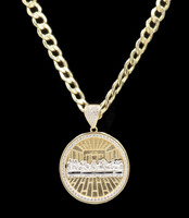 Classic 10KT Yellow Gold Round CZ Last Supper Pendant on 20" Curb Link Necklace