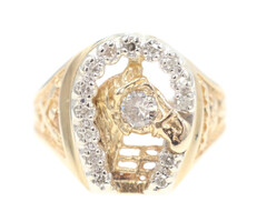 Equestrian 0.55 Ctw Round Diamond 10KT Yellow Gold Horseshoe Statement Ring 10g