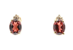 Estate 2.00 ctw Oval Garnet & Round Diamond 10K Yellow Gold Women Stud Earrings 