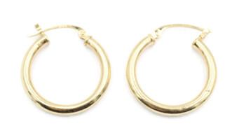 Women's Classic 19.7mm 14KT Yellow Gold Hollow Medium Small Hoop Earrings 0.9g