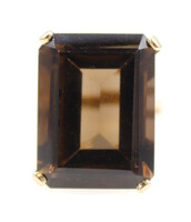 Women's Solitaire 26.0 Ct Emerald Cut Smoky Topaz Gemstone 14KT Yellow Gold Ring