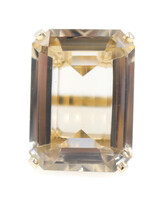 Estate Solitaire 52.0 Ctw Emerald Cut Smoky Topaz 14KT Yellow Gold Cocktail Ring