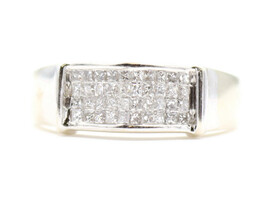 14KT White Gold 0.40 ctw Square Cut Diamond Channel 6.9mm Band Ring Size 8 5.4g