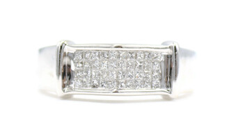 Men's 0.40 Ctw Square Cut Diamond Cluster 14KT White Gold Statement Ring - 7.8g