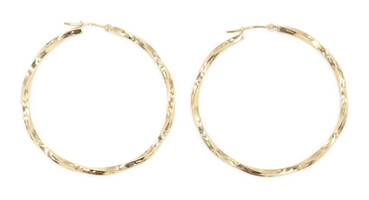 Women's 10KT Yellow Gold 1 3/4" Twisted Hoop Diamond Cut Hoop Earrings - 1.7g