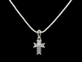 0.17 ctw Round Diamond 14KT White Gold Cross Pendant on Silver 925 16" Necklace