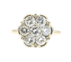 Estate 1.35 ctw Round Diamond Flower Cluster 14KT Yellow Gold Ring Size 8.5 5g