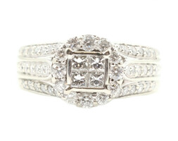 1.22 ctw Princess & Round Diamond Halo Cathedral 10KT White Gold Engagement Ring