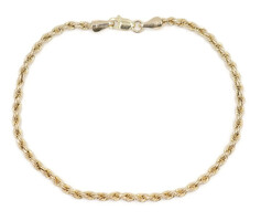 Classic High Shine 10KT Yellow Gold 2.6mm Rope Chain Bracelet 8" - 1.72 Grams