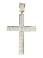 Large 3" 4.30 ctw Round Natural Diamond 14KT Yellow Gold Cross Pendant - 21.8g