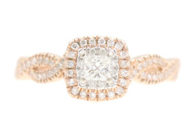 0.52 Ctw Princess & Round Diamond 10KT Rose Gold Twisted Shank Double Halo Ring