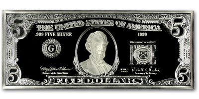 5 Dollar Bill 4 OZ Silver Bar