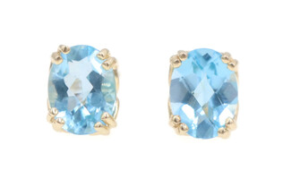 Solitaire 3.20 Ctw Blue Topaz 14KT Yellow Gold Gemstone Stud Earrings by CID