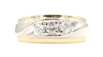Classic 3-Stone 0.54 Ctw Round Diamond 10KT Two-Tone Gold Statement Ring - 5.07g