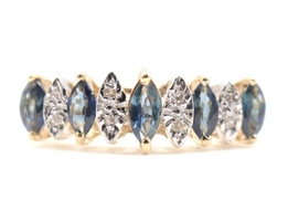 Estate 14KT Yellow Gold Marquise Cut Sapphire & Round Diamond Gemstone Ring 3g