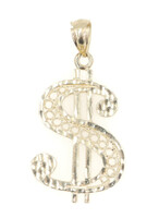 High Shine 14KT Yellow Gold Diamond Cut Dollar Sign Necklace Pendant - 2.09g