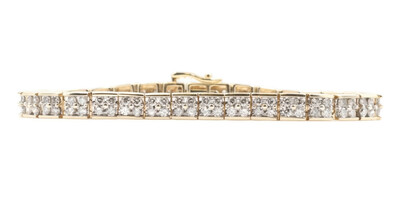 Square Link 14KT Yellow Gold 4.50 ctw Round Diamond Tennis Bracelet 7.5" - 25.4g