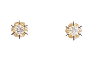 0.16 ctw Round Diamond Two Tone 14KT Yellow & White Gold Buttercup Stud Earrings