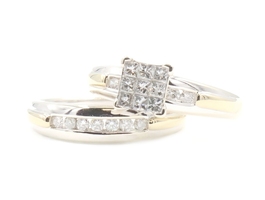 0.95 ctw Princess & Round Cut Diamond 2-Tone 14KT Women's Wedding Ring Set 6.2g