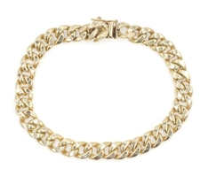 14KT Yellow Gold 7.7mm Wide Curb Link Chain 8" High Shine Bracelet 12.23g by MA