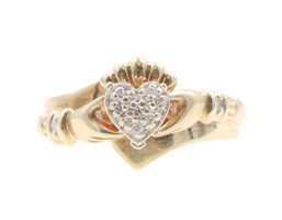 0.09 ctw Round Diamond Claddagh Heart Ring in 10KT Yellow Gold Women's Ring 4.0g