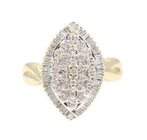 0.80 ctw Round and Baguette Diamond Marquise Cluster 10KT Yellow Gold Ring 4.6g