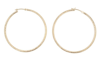 Women's Large 10KT Yellow Gold Diamond Cut Detailing 1 3/4" Hoop Earrings 1.27g