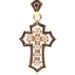 10KT Yellow Gold 0.21 ctw Round Diamond 1.3" Cross Pendant w Black Enamel 4.5g