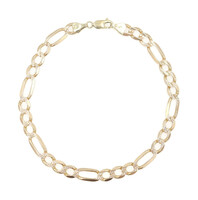 Classic Diamond Cut 14KT Yellow Gold 6.6mm Figaro Chain Bracelet 10 1/4" - 12.1g