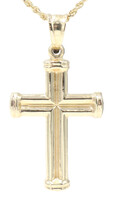 High Polish 14KT Yellow Gold Hollow Cross Pendant on 10KT Rope Chain 22" - 7.77g