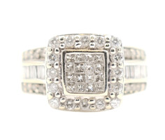 0.74 ctw Round Princess & Baguette Cluster Halo 14KT White Gold Engagement Ring