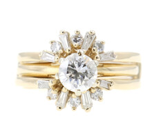 Estate 1.04 ctw Round & Baguette 14KT P Yellow Gold Women Wedding Ring Set 5.5g