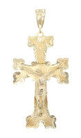 Large Diamond Cut 10KT Yellow Gold Estate Crucifix Necklace Pendant 5" - 22.26g