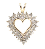 1.66 ctw Round Diamond Double Halo 14KT Yellow Gold Heart Necklace Pendant 7.1g