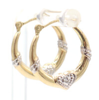 14KT Two Tone Heart Design Love Symbol 19.5mm Puffy Hoop Earrings Yellow Gold 1g