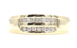 Channel Set 0.21 Ctw Round Diamond 10KT Yellow Gold 2-Row Wedding Band Ring 3.4g